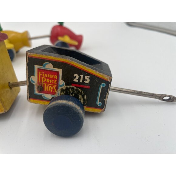 Antique Two Fisher-Price Wooden Pull Toys Train Cars & Duck Set - Picture 10 of 16
